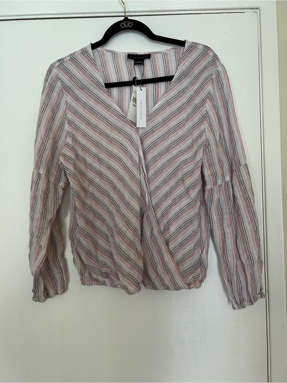 Sanctuary Pink and White Striped V-Neck Wrap Blouse